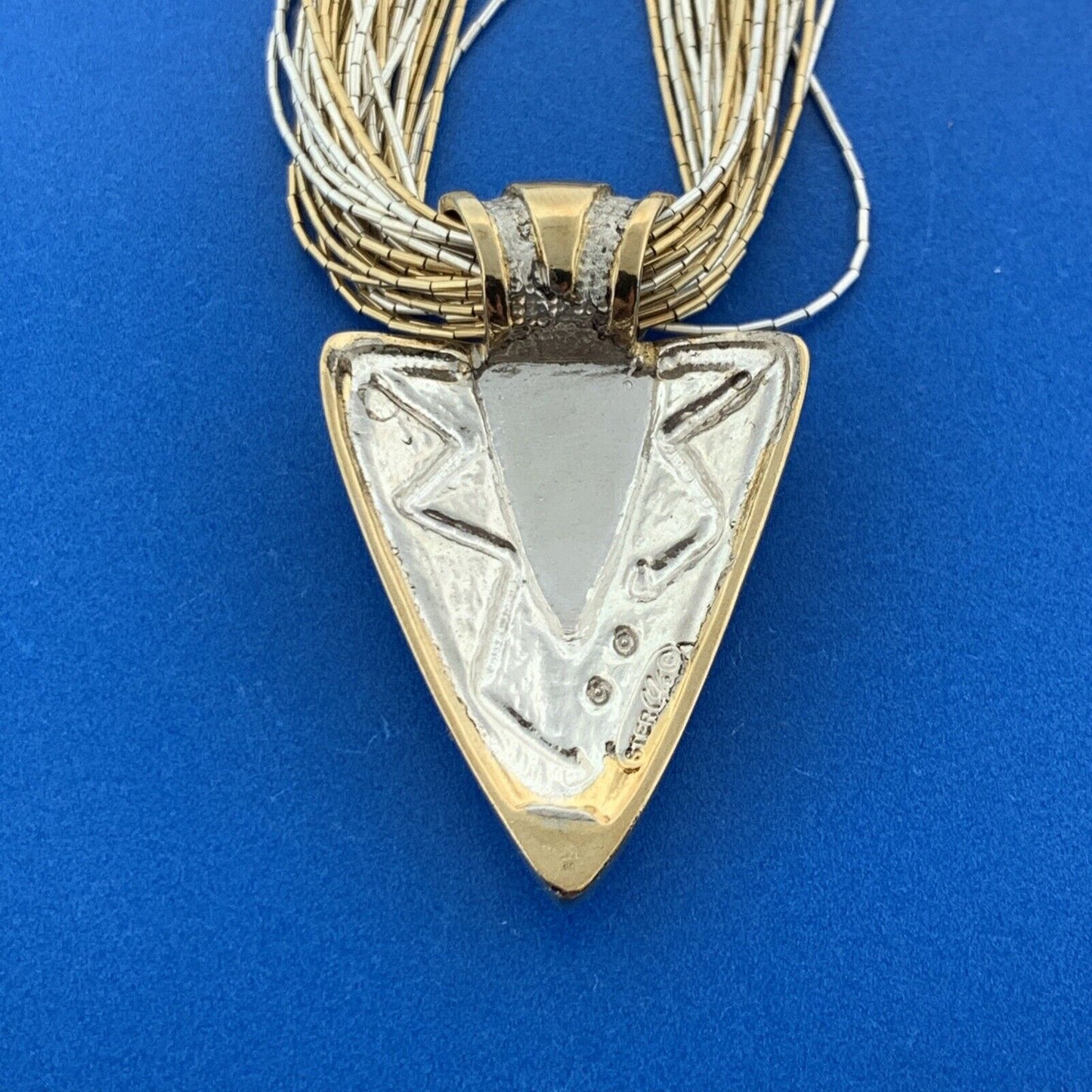 Designer Two Toned Sterling Liquid Silver 925 Lapis Arrowhead 30" Necklace