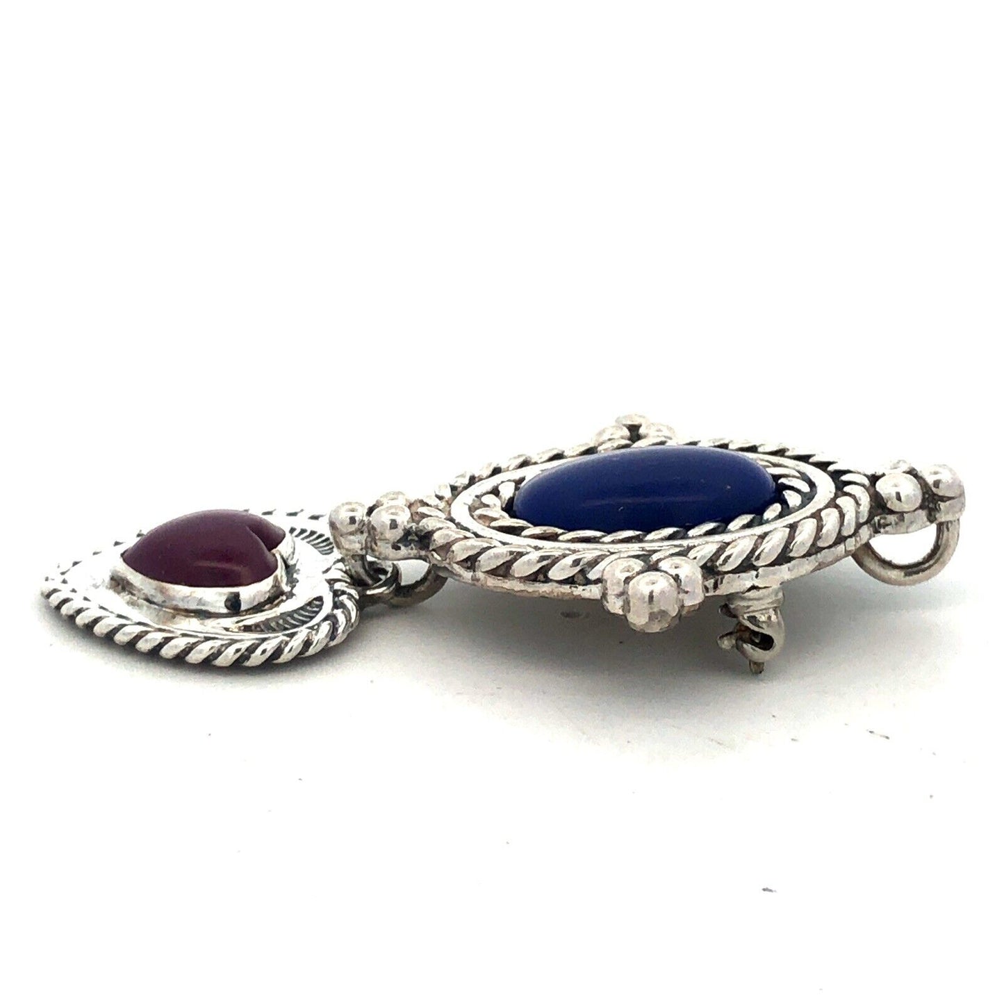 Native American 925 Sterling Silver Lapis Purple Jasper Pendant Brooch