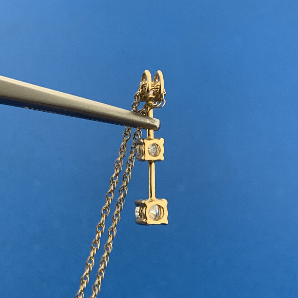 Designer 14K Yellow Gold Diamond Infinity Eternity Bar Drop Pendant Necklace