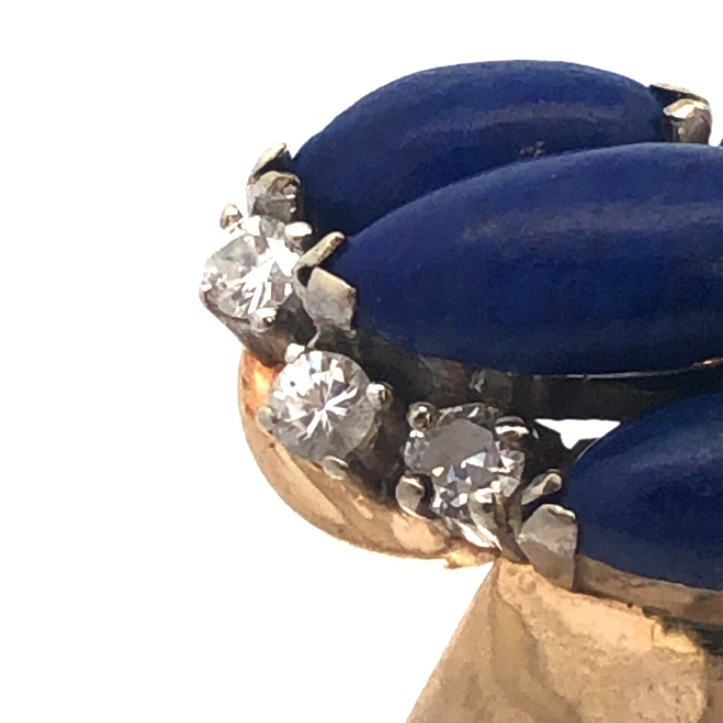 Gorgeous 14k Yellow Gold Cabochon Lapis Lazuli Diamond Bypass Ring Size 7.25