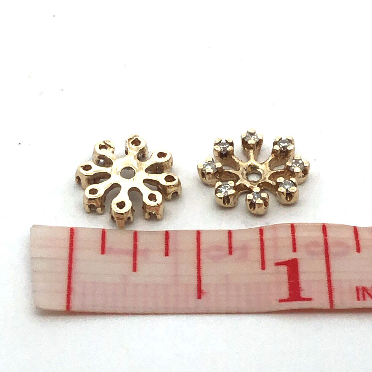 14K Yellow Gold Round Diamond Snowflake Starburst Stud Earring Jackets