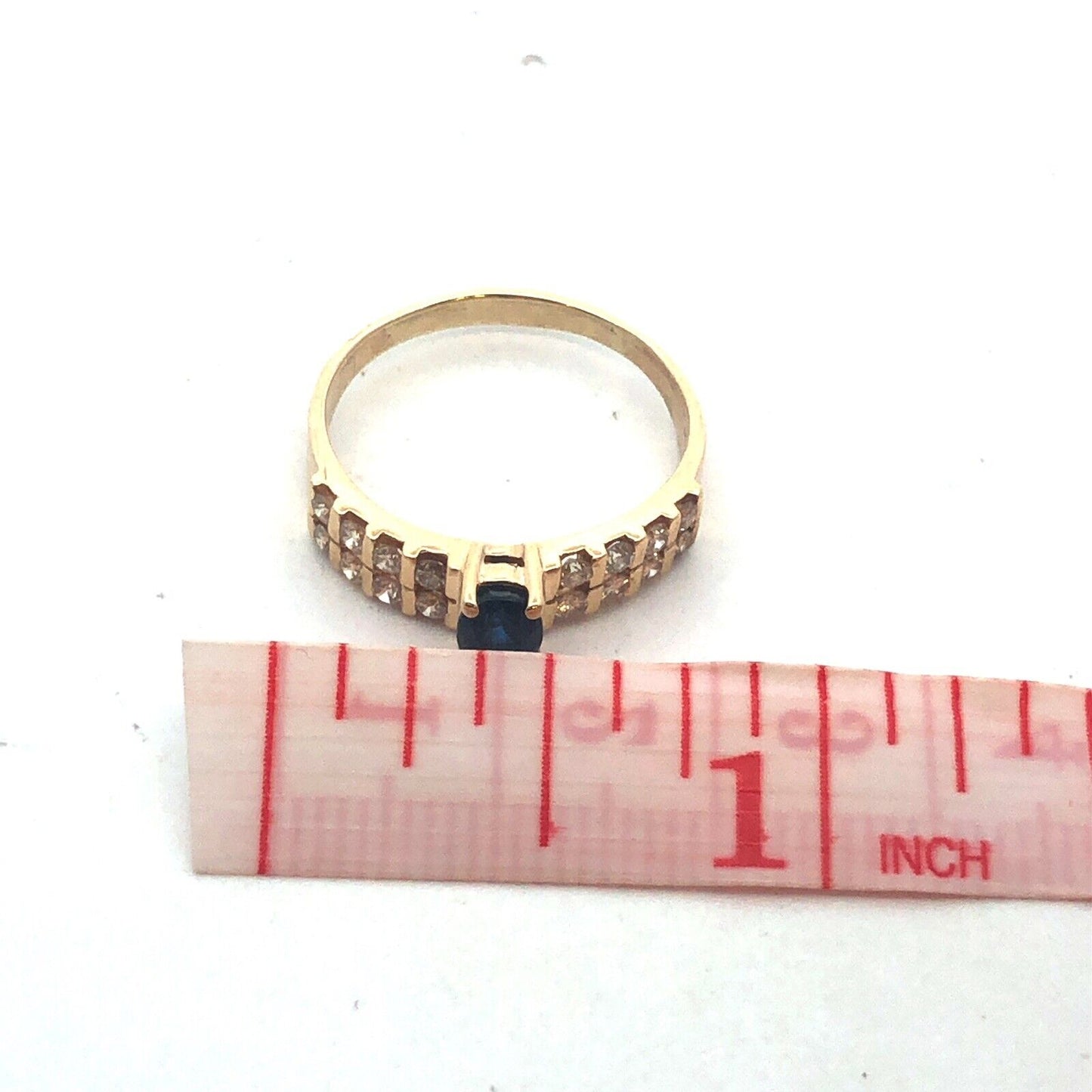 Vintage 14K Yellow Gold Oval Sapphire Diamond Accent Anniversary Ring