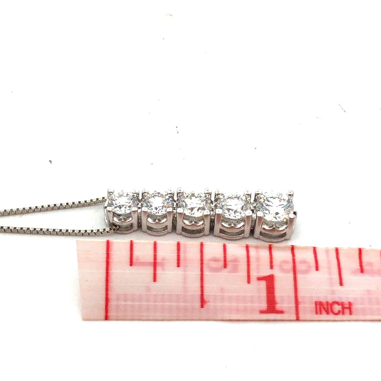 Designer 14K White Gold Round Diamond Graduated Bar Pendant Necklace