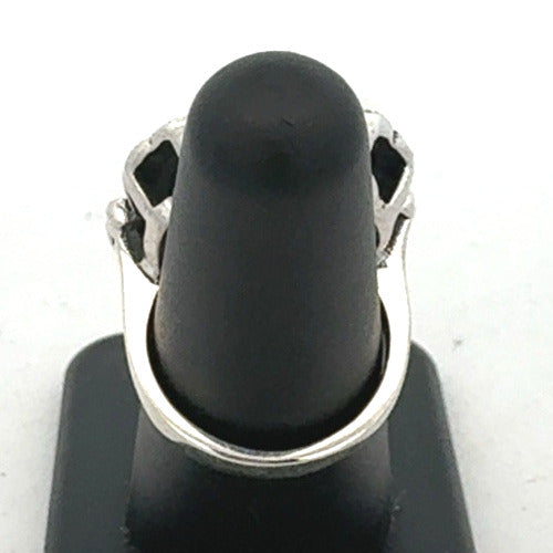 Designer TH Sterling Silver Oval Black Onyx Carved Mother of Pearl Cameo Ring