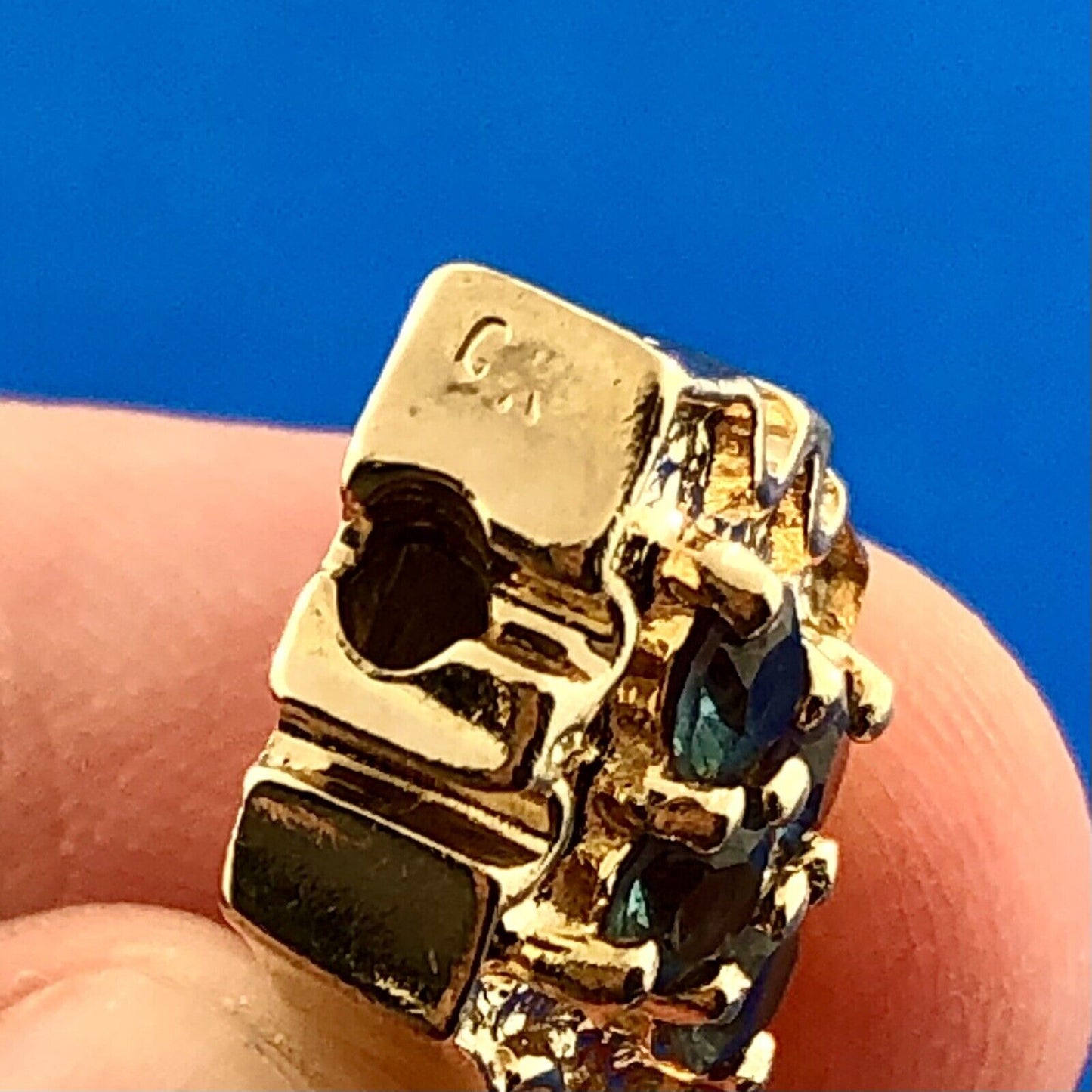 Vintage Designer GK 14k Yellow Gold Green Topaz Slide Spacer Charm