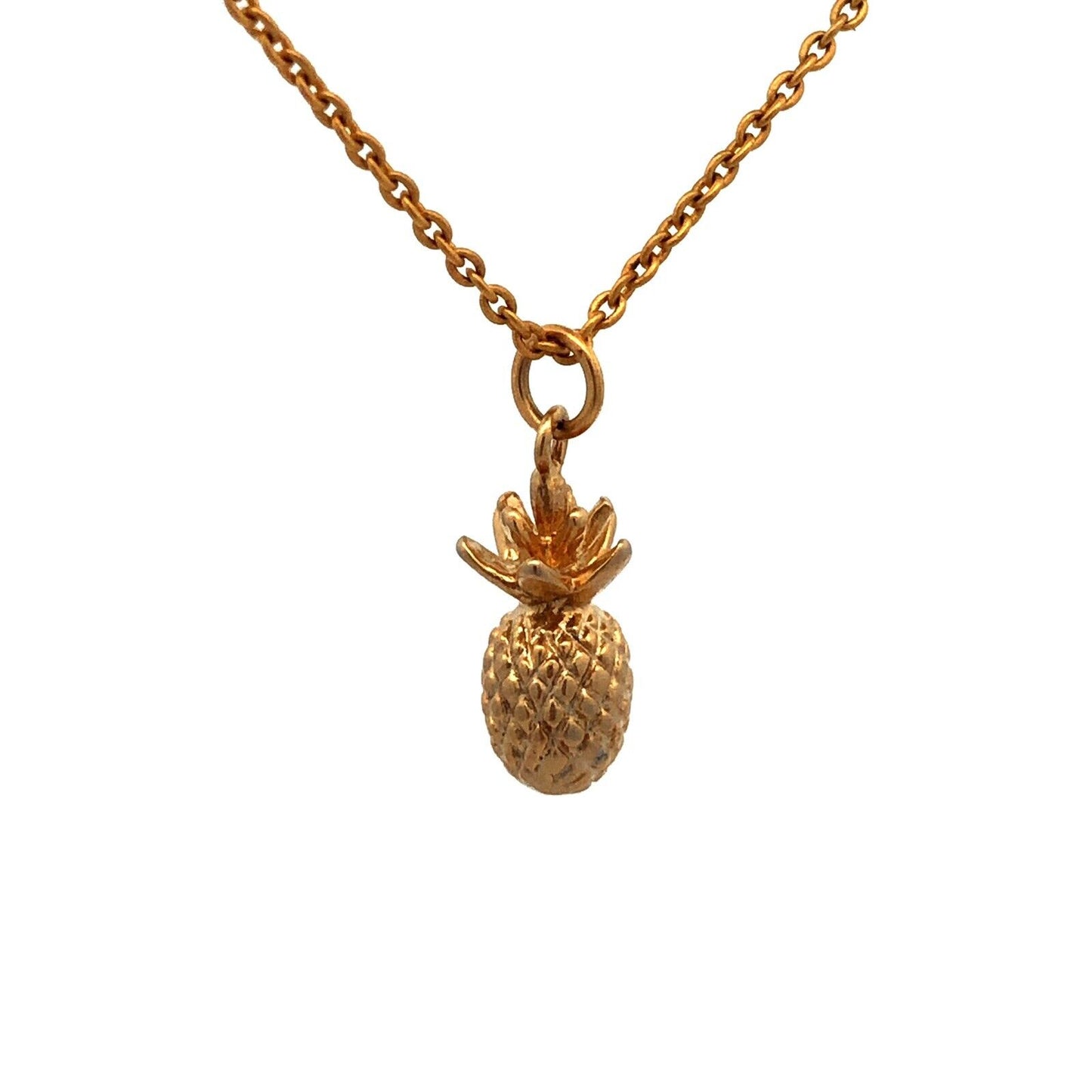 925 Sterling Silver Gold Vermeil Estate Pineapple Good Luck Pendan Necklace