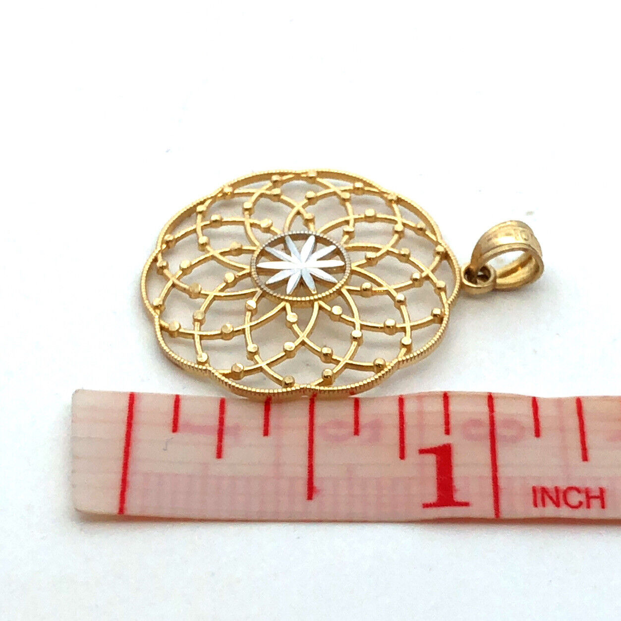 Vintage RG 10K Yellow White Gold Textured Round Statement Pendant