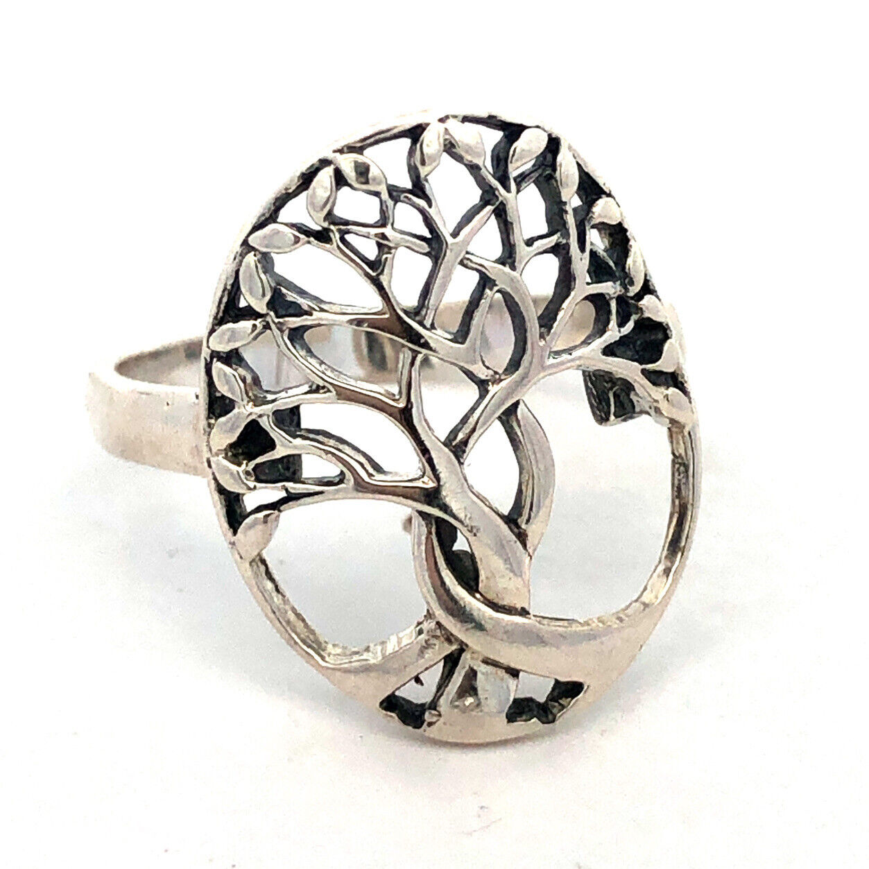 925 Sterling Silver Vintage Tree of Life Nature Modernist Oval Statement Ring