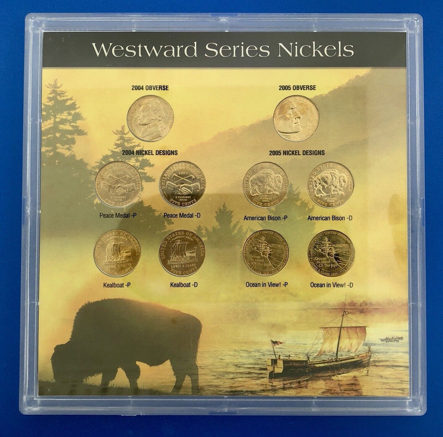 2004 2005 10 Coin Gem BU Westward Series Nickel Coll Whitman Frame Gold Plated
