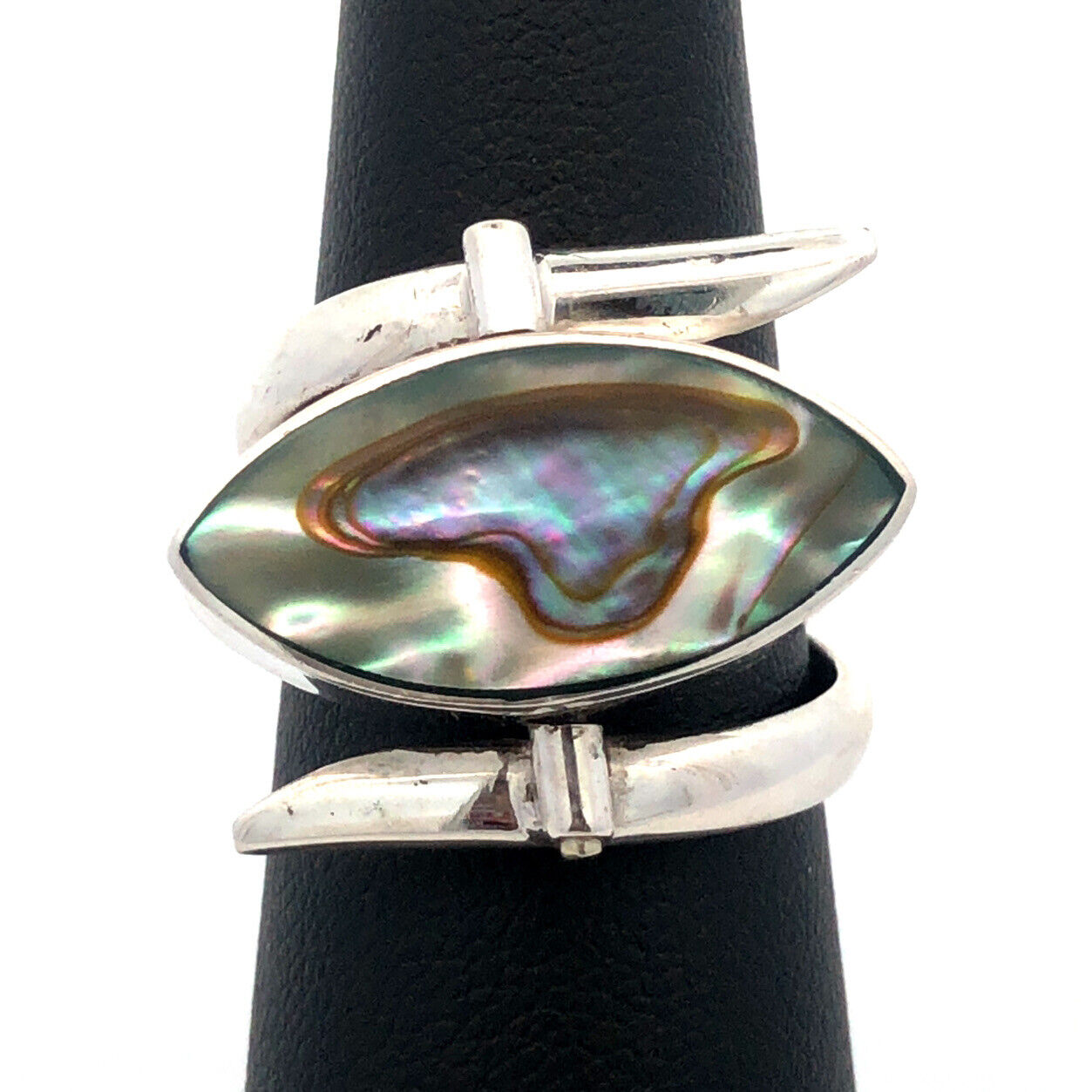 Designer HCB Mexico 925 Sterling Silver Turquoise Abalone Modernist Flip Ring