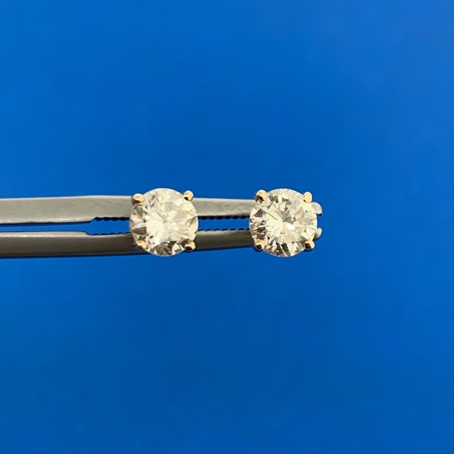 14K Yellow Gold Round Diamond Solitaire Pierced Screw Back Earrings