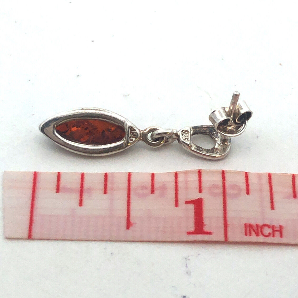 Designer 925 Sterling Silver Marquise Amber Cabochon Dangle Drop Stud Earrings