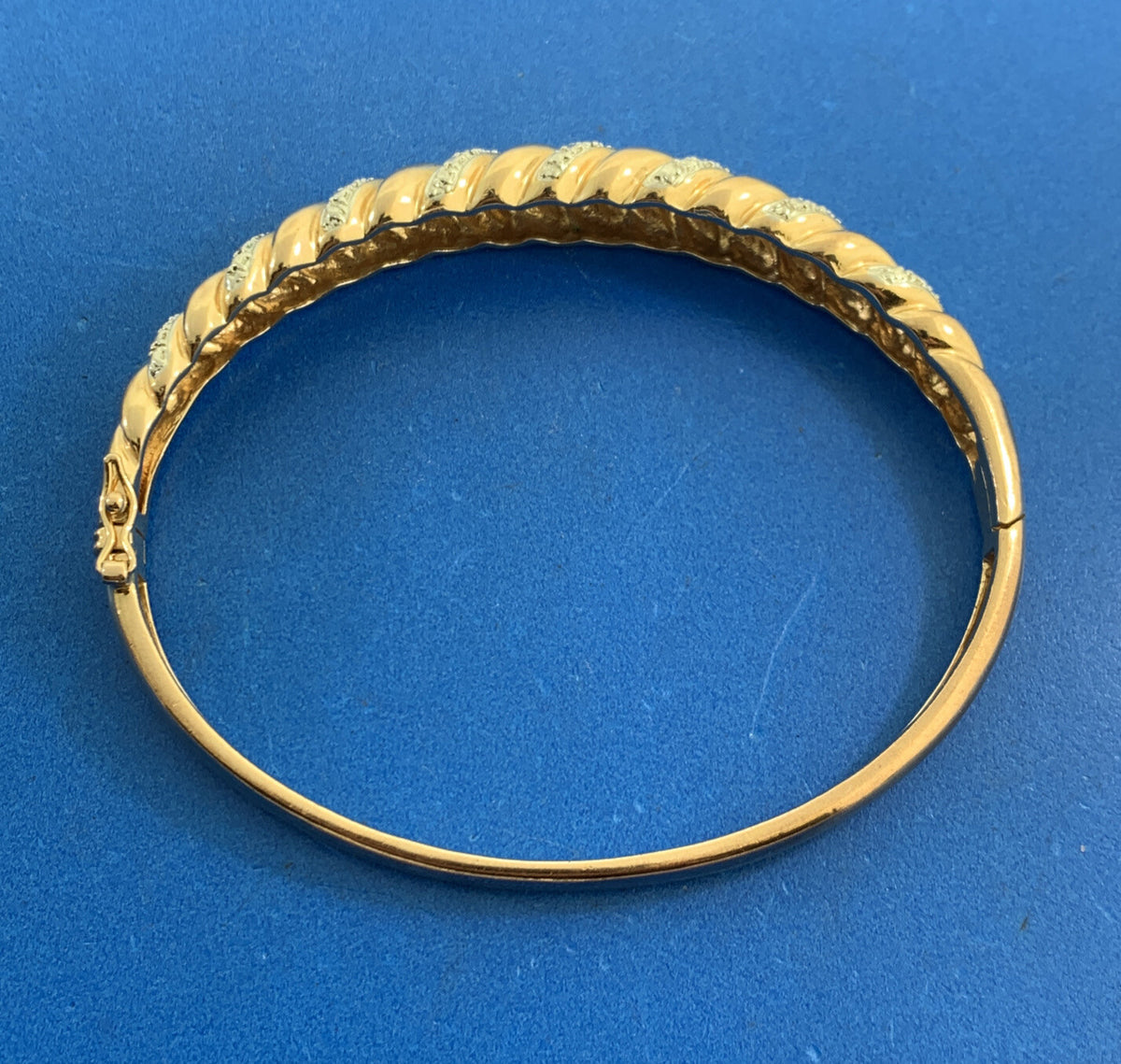 Designer Vermeil 925 Sterling Silver Diamond Accents Two-Toned Bangle Bracelet