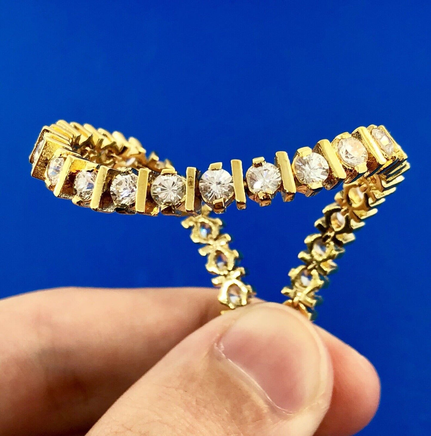 Dramatic 925 Sterling Silver Vermeil Cubic Zirconia CZ Statement Tennis Bracelet