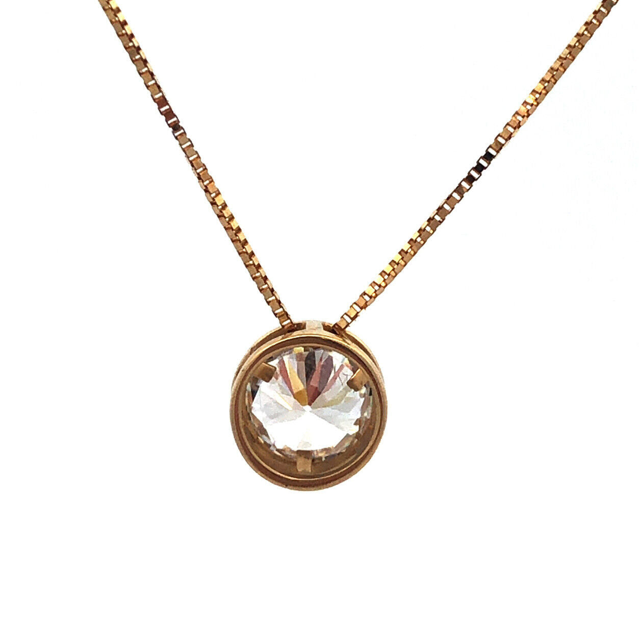 Designer 14K Yellow Gold Diamonique Solitaire Cubic Zirconia Pendant Necklace