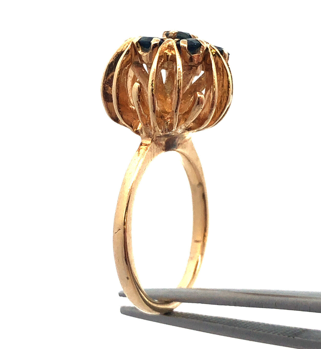 Vintage 14K Yellow Gold Sapphire Buttercup Flower Cluster Cocktail Ring