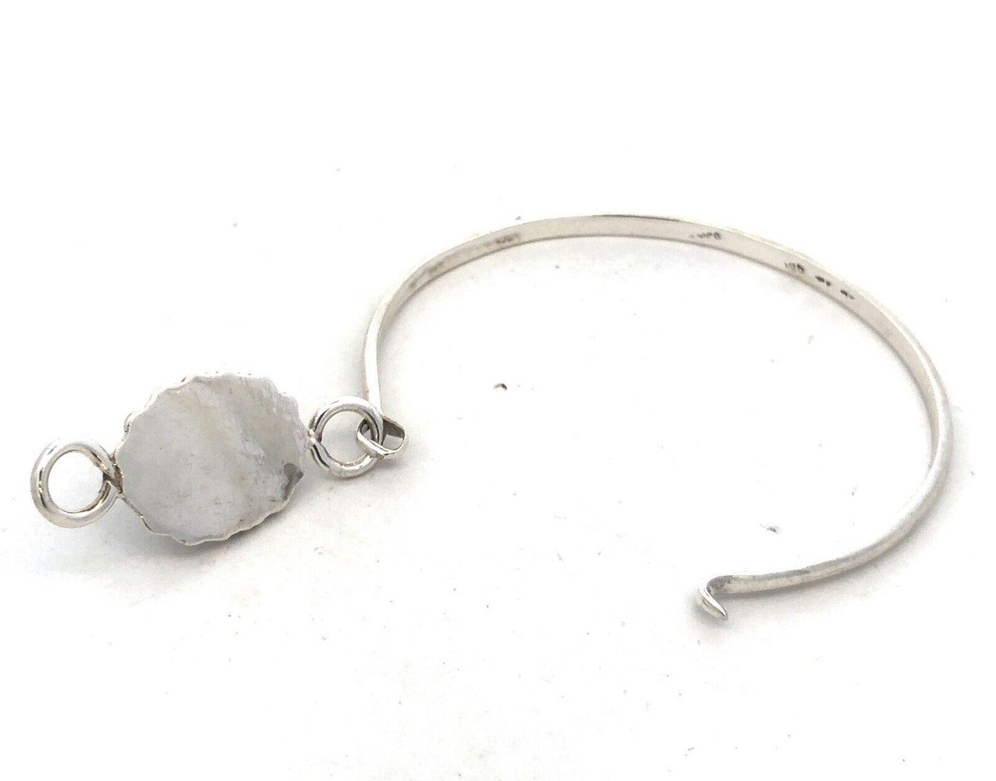 TAXCO Mexico 925 Sterling Silver Brecciated Jasper Cabochon Hook Bangle Bracelet