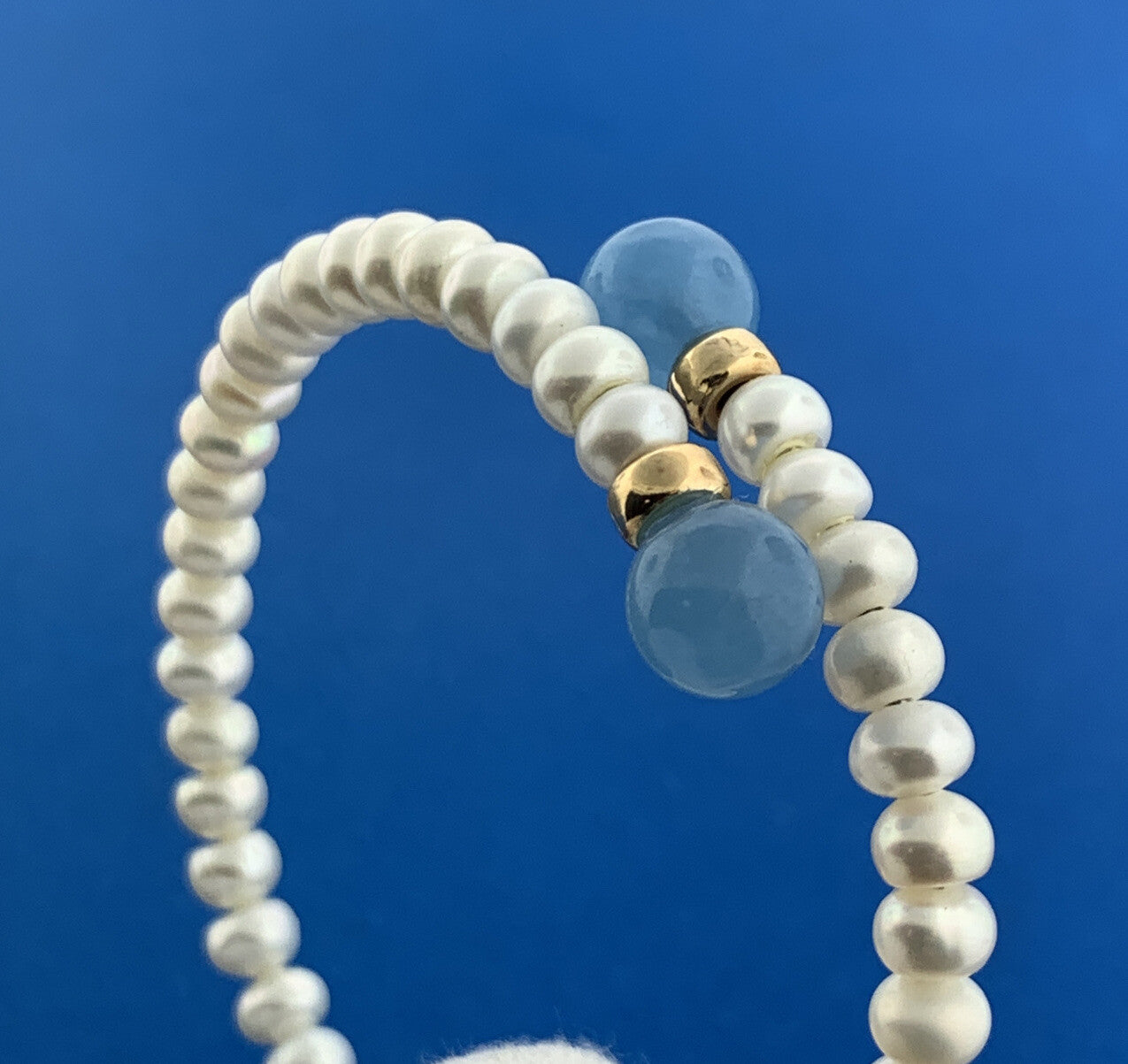 Elegant 14K Yellow Gold Pearl Chalcedony Gold Bead Something Blue Wrap Bracelet