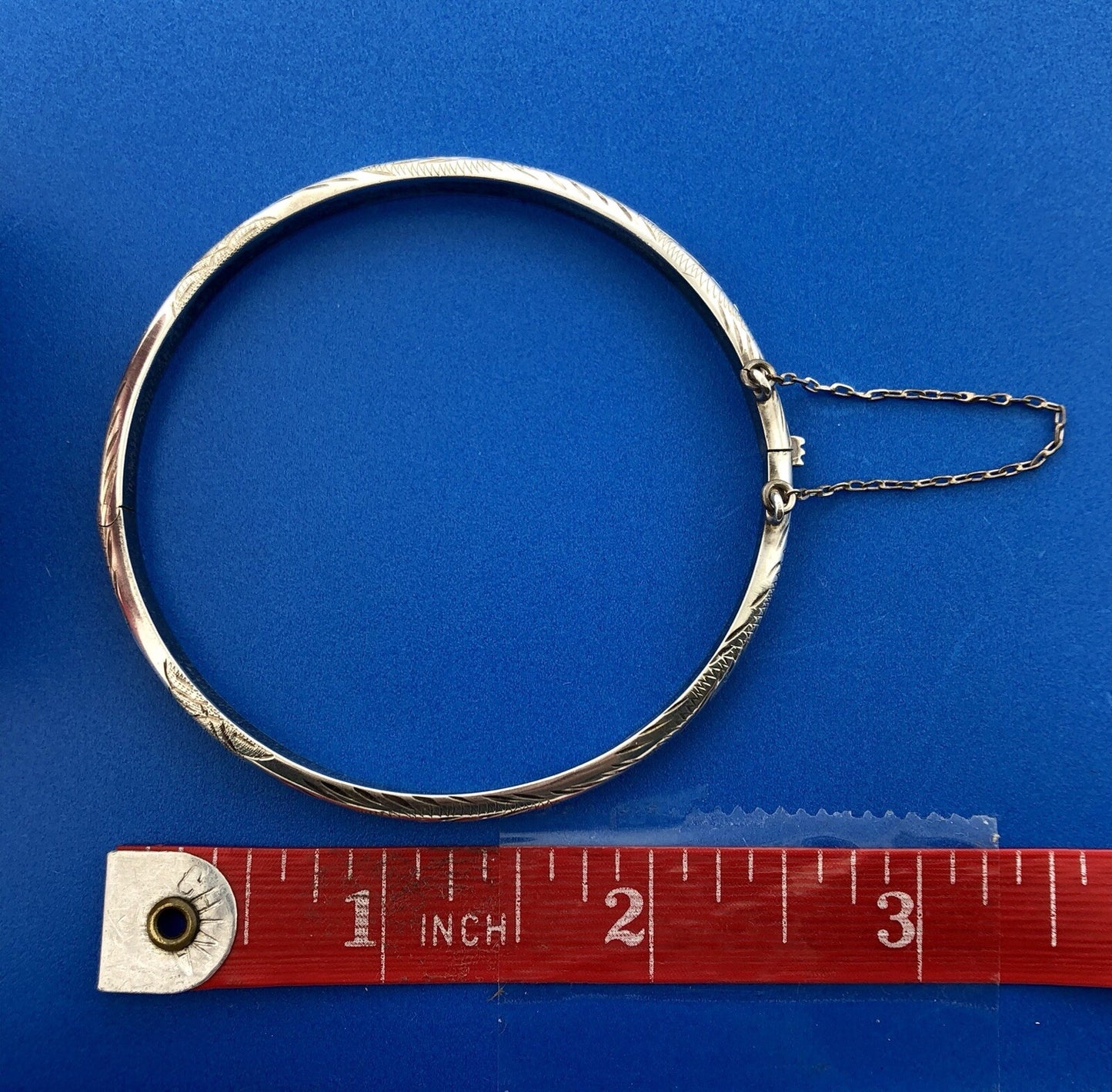 Vintage Sterling Silver 925 Floral Scroll Engraved Bangle Bracelet