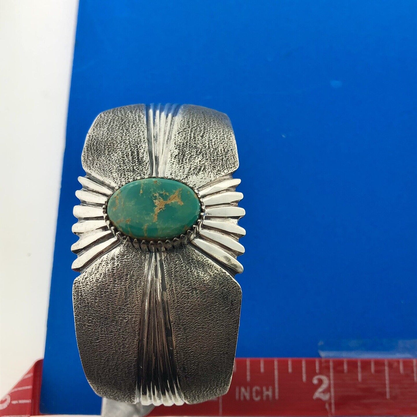 Vintage Native American 925 Sterling Silver Turquoise Statement Cuff Bracelet