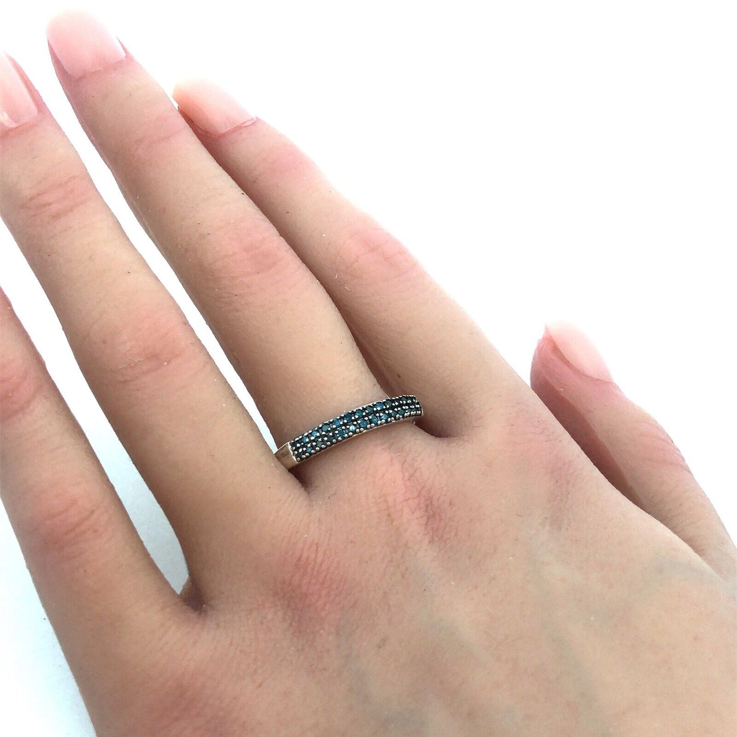 Designer DJoy 925 Sterling Silver Blue Sapphire Pave Anniversary Band Ring