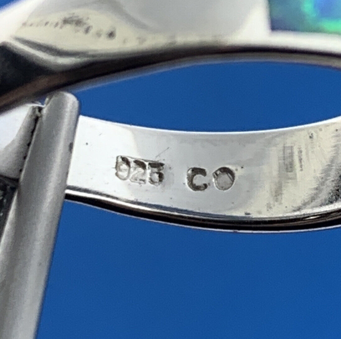 Designer 925 Sterling Silver Opal Inlay Stackable Band Ring