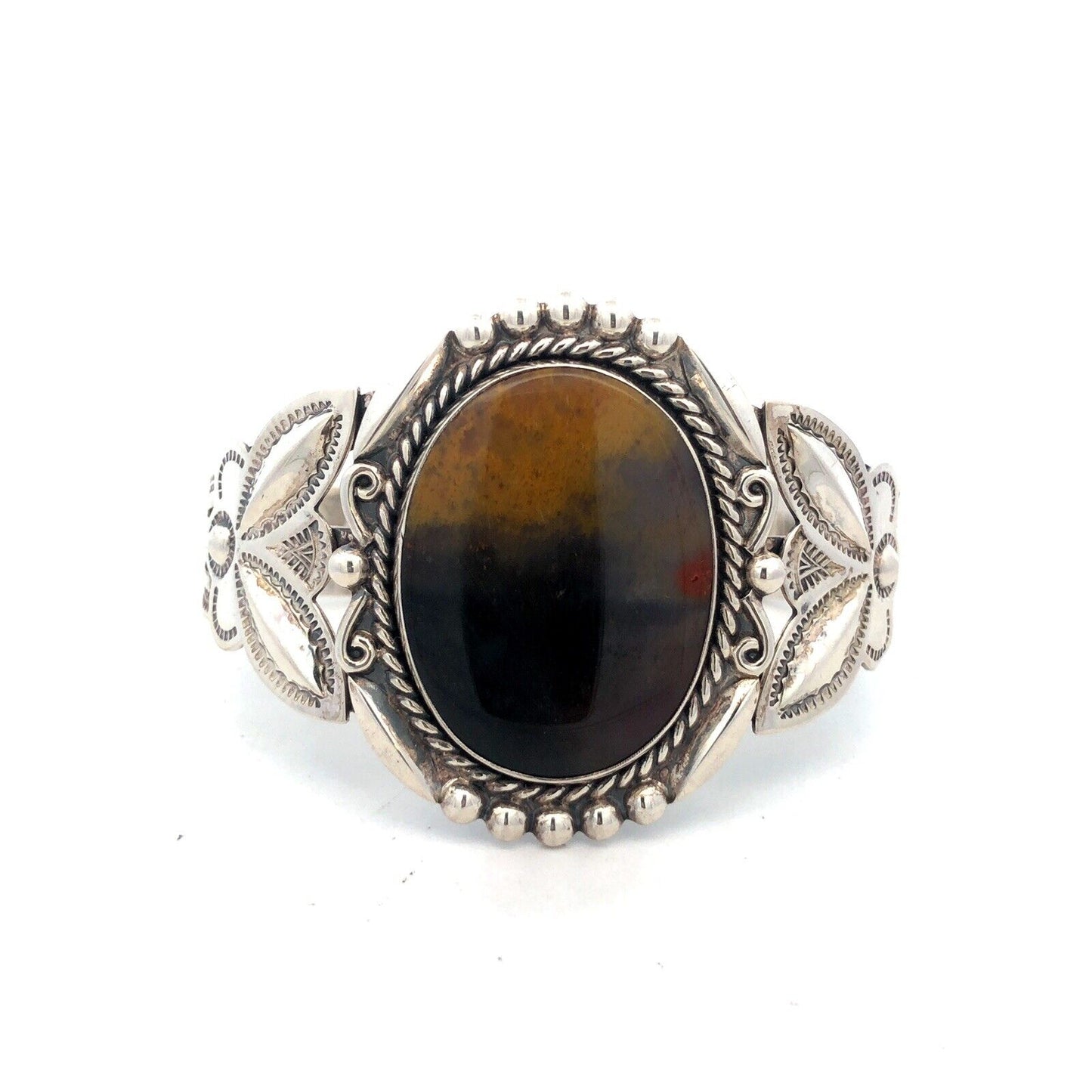 Native American 925 Sterling Silver Bumblebee Jasper Nature Cuff Bracelet