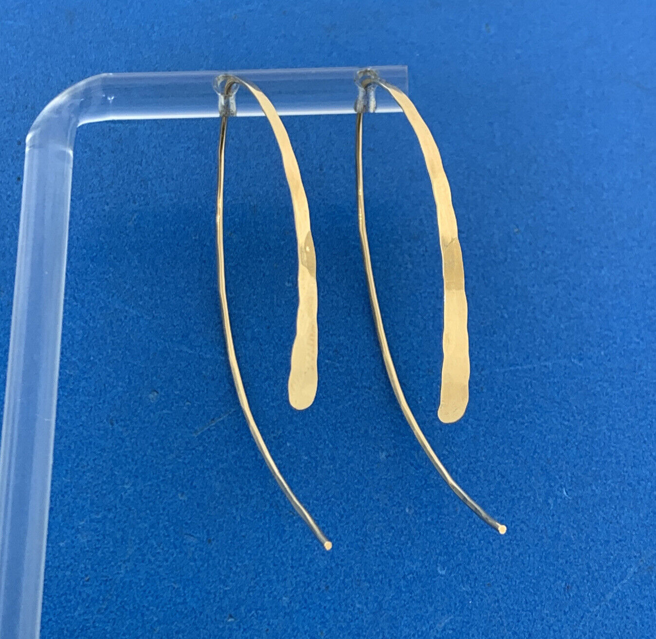 14K Yellow Gold Hammered Wire Threader Hook Earrings