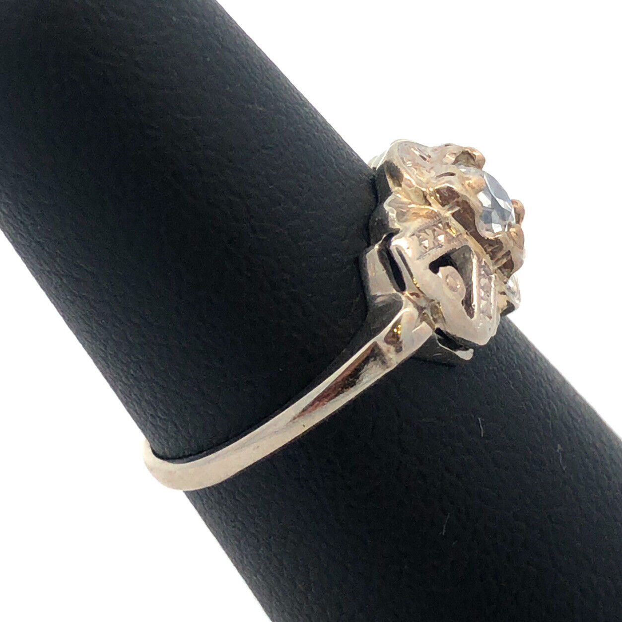 Art Deco 14K White Gold Diamond European Mine Cut Engagement Bridal Ring