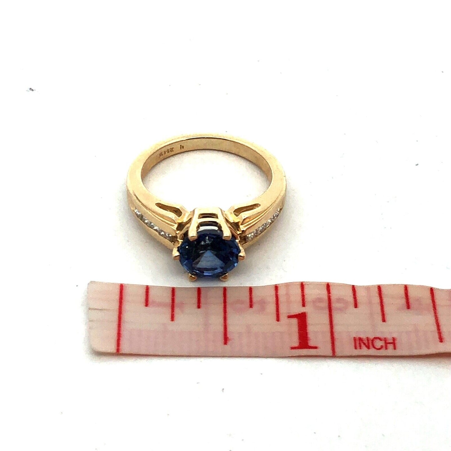 Designer 14K Yellow Gold Round Blue Tanzanite Solitaire Diamond Anniversary Ring