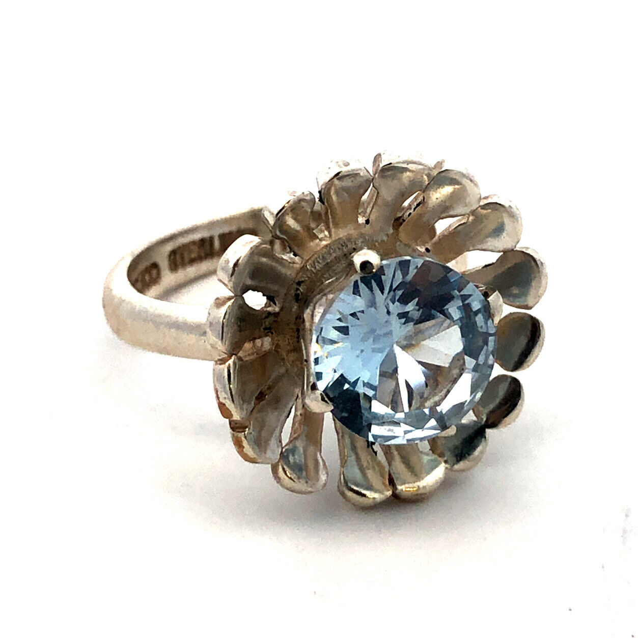 Vintage Designer Mexico 925 Sterling Silver Round Tanzanite Flower Cocktail Ring