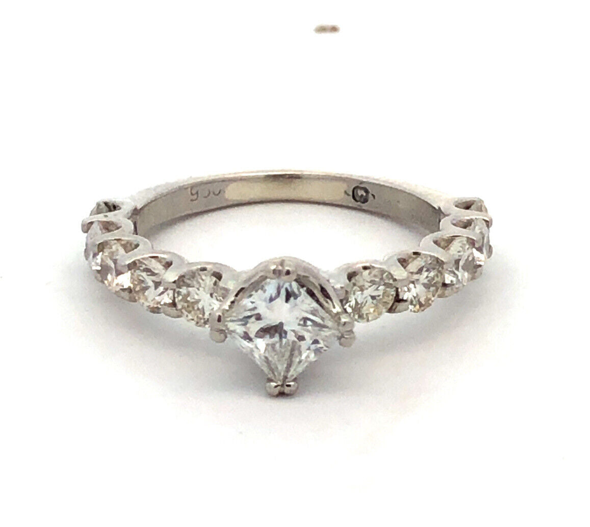 Estate 950 Platinum Princess Square Diamond Engagement Wedding Ring