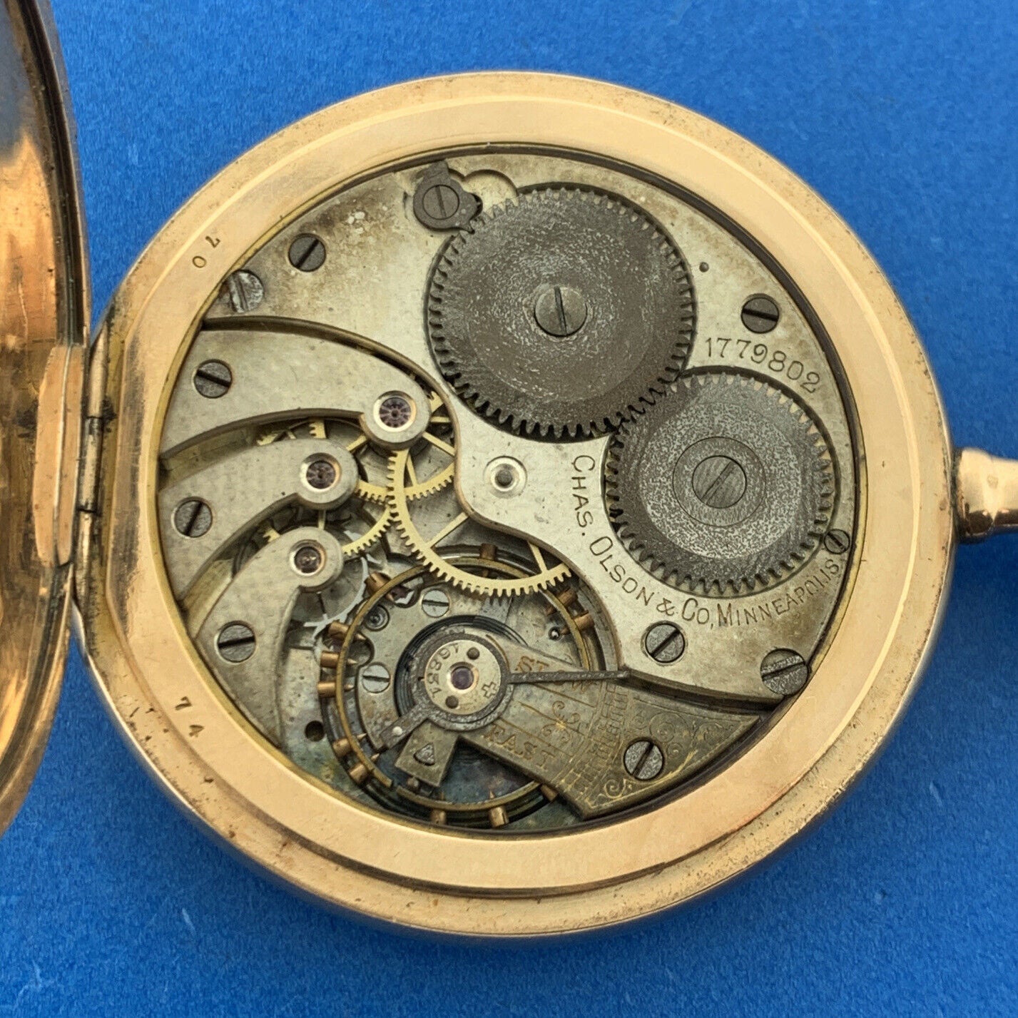 Antique Private Label Pocket Watch Chas Olson & Co With Fahy's Gold Filled Case