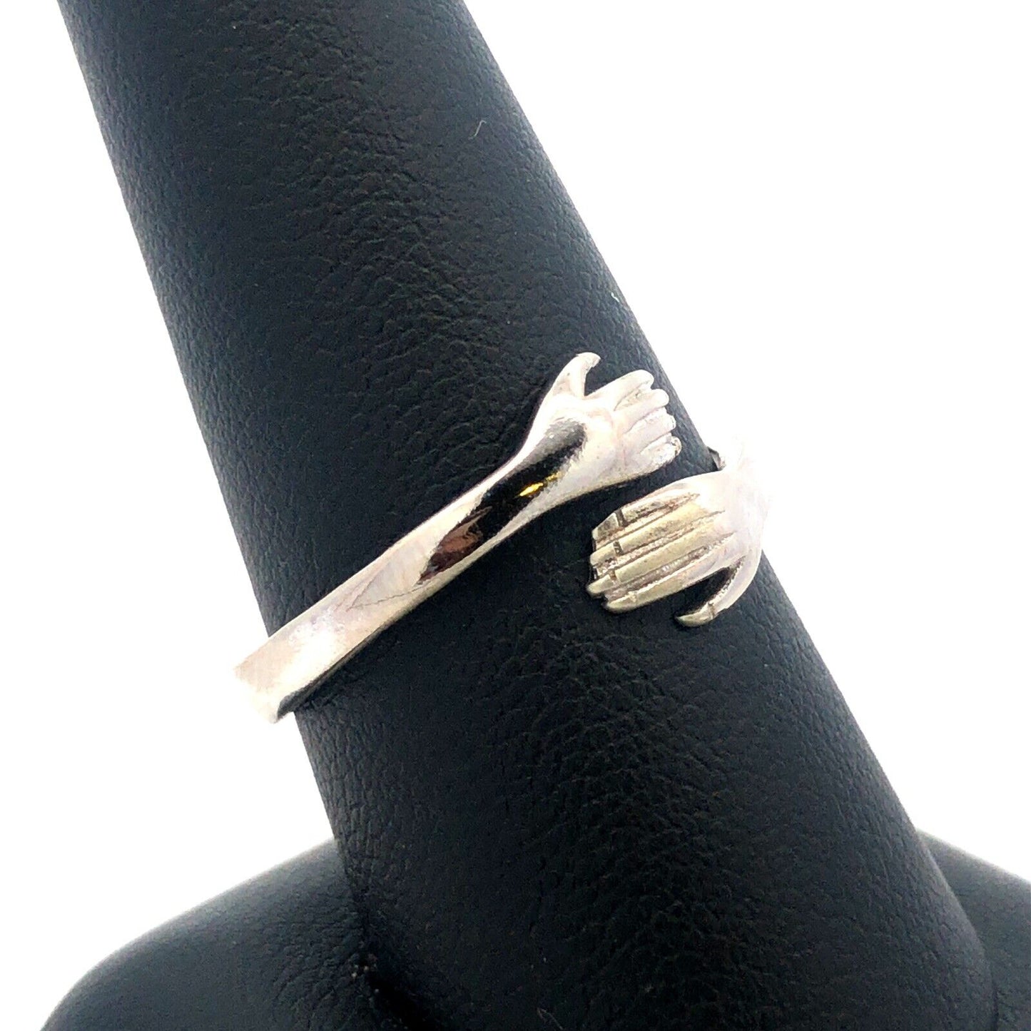 Estate 925 Sterling Silver Hamsa Arms Hands Hug Hugging Bypass Ring