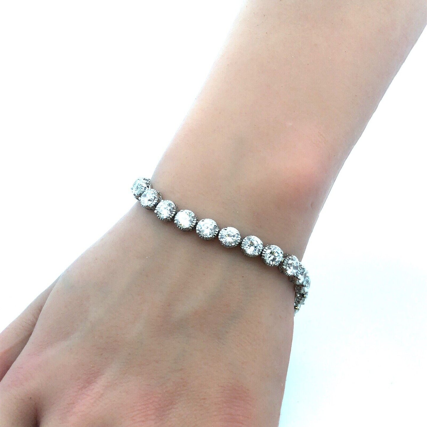 Designer 925 Sterling Silver Round Cubic Zirconia CZ Tennis Bracelet