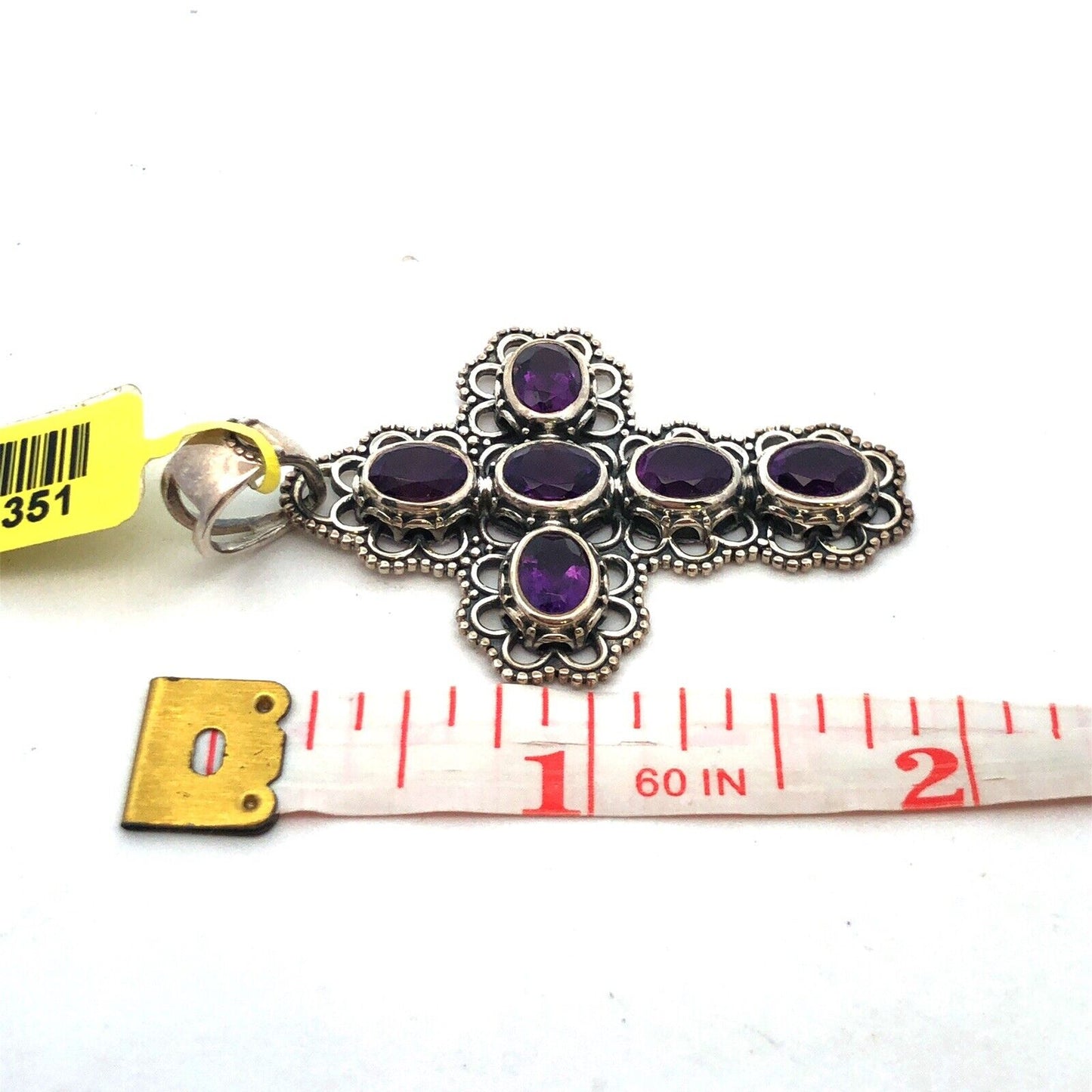 Designer DJoy 925 Sterling Silver Oval Amethyst Beaded Detail Cross Pendant
