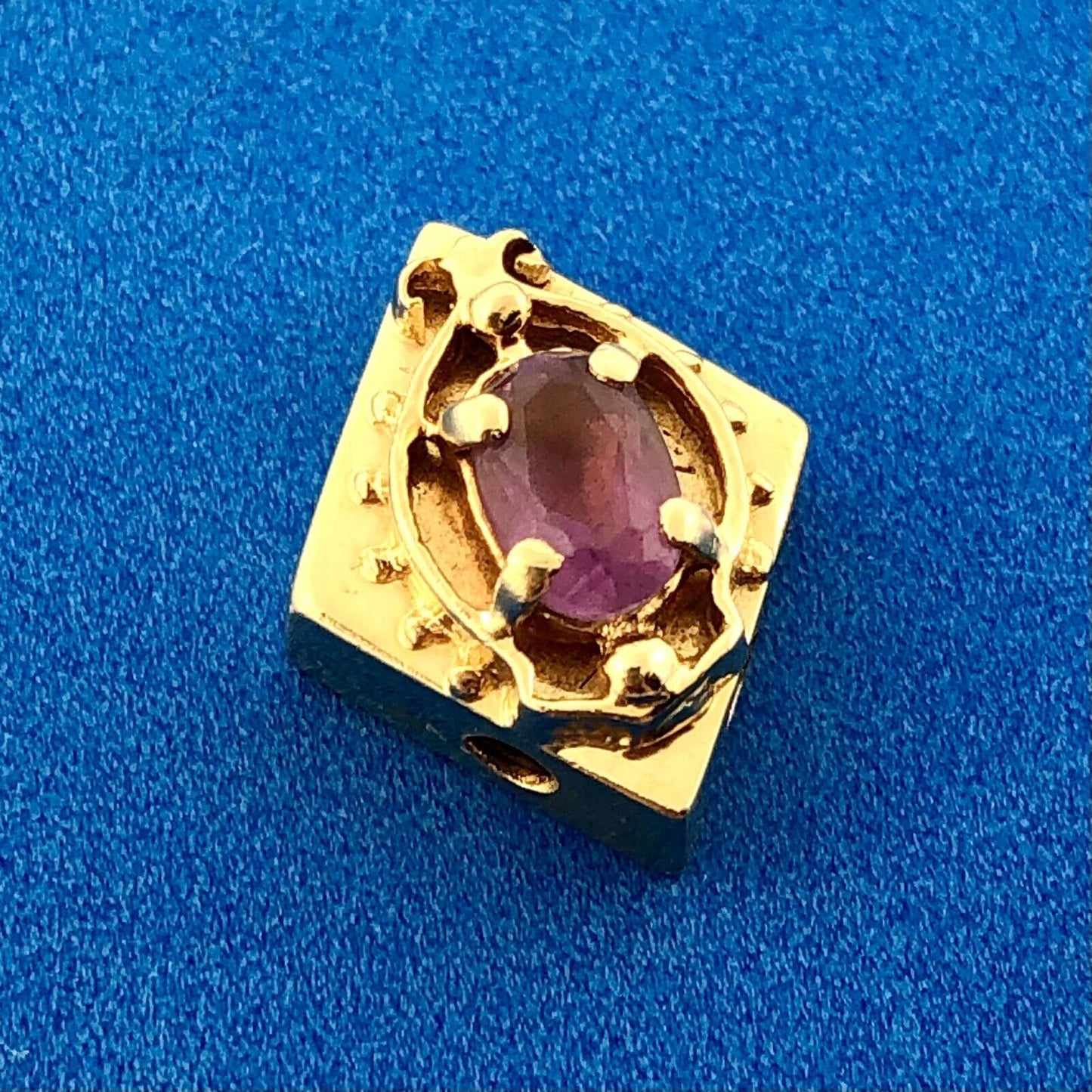 Retro 14K Yellow Gold Oval Amethyst Scroll Diamond Shaped Slide Bracelet Charm