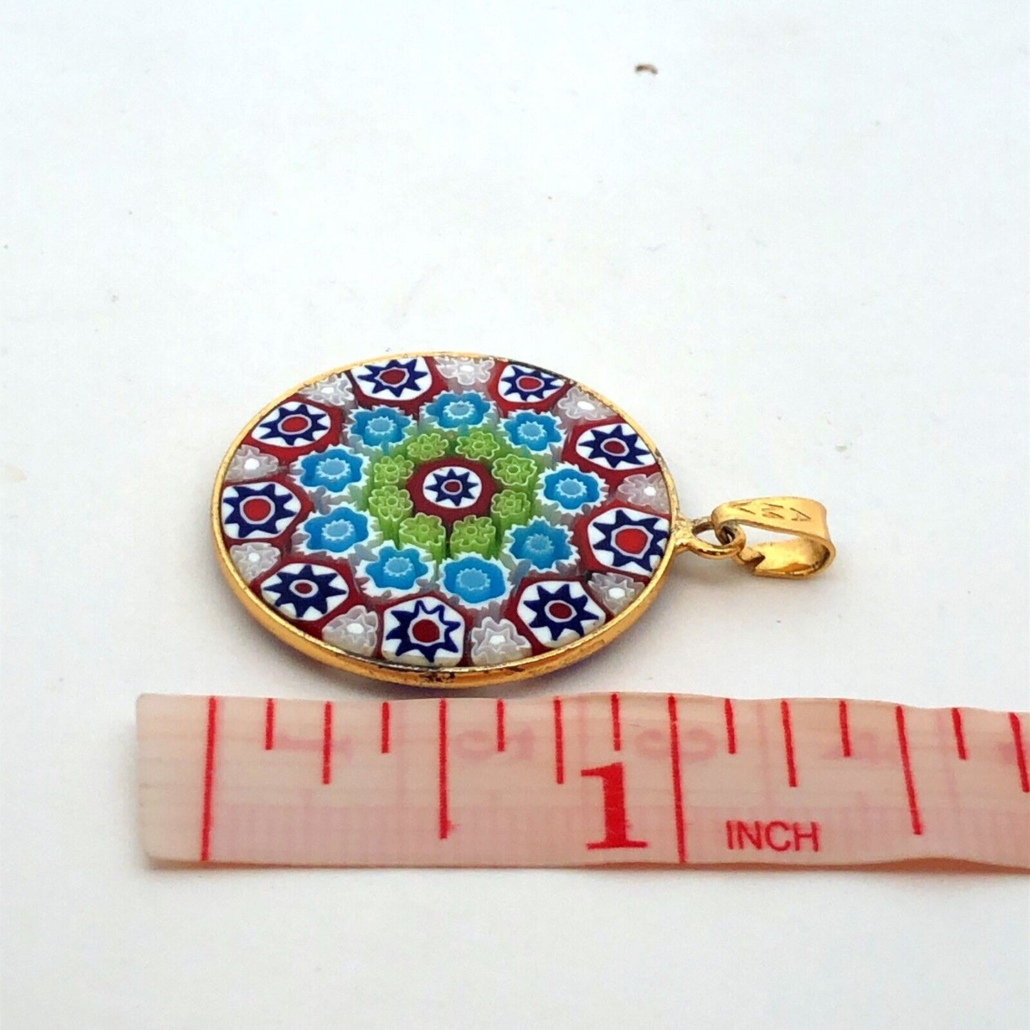 Designer AMV 925 Sterling Silver Gold Vermeil Millefiori Colorful Round Pendant