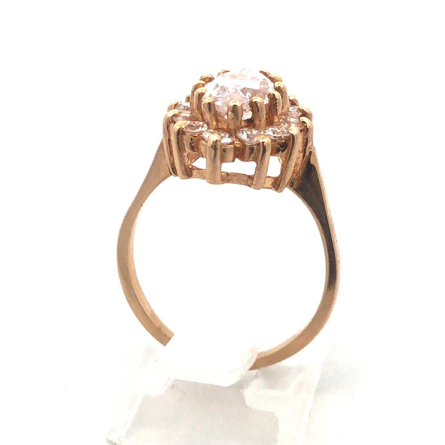 Gorgeous 14k Yellow Gold Marquise Cubic Zirconia Round Cut Halo Engagement Ring