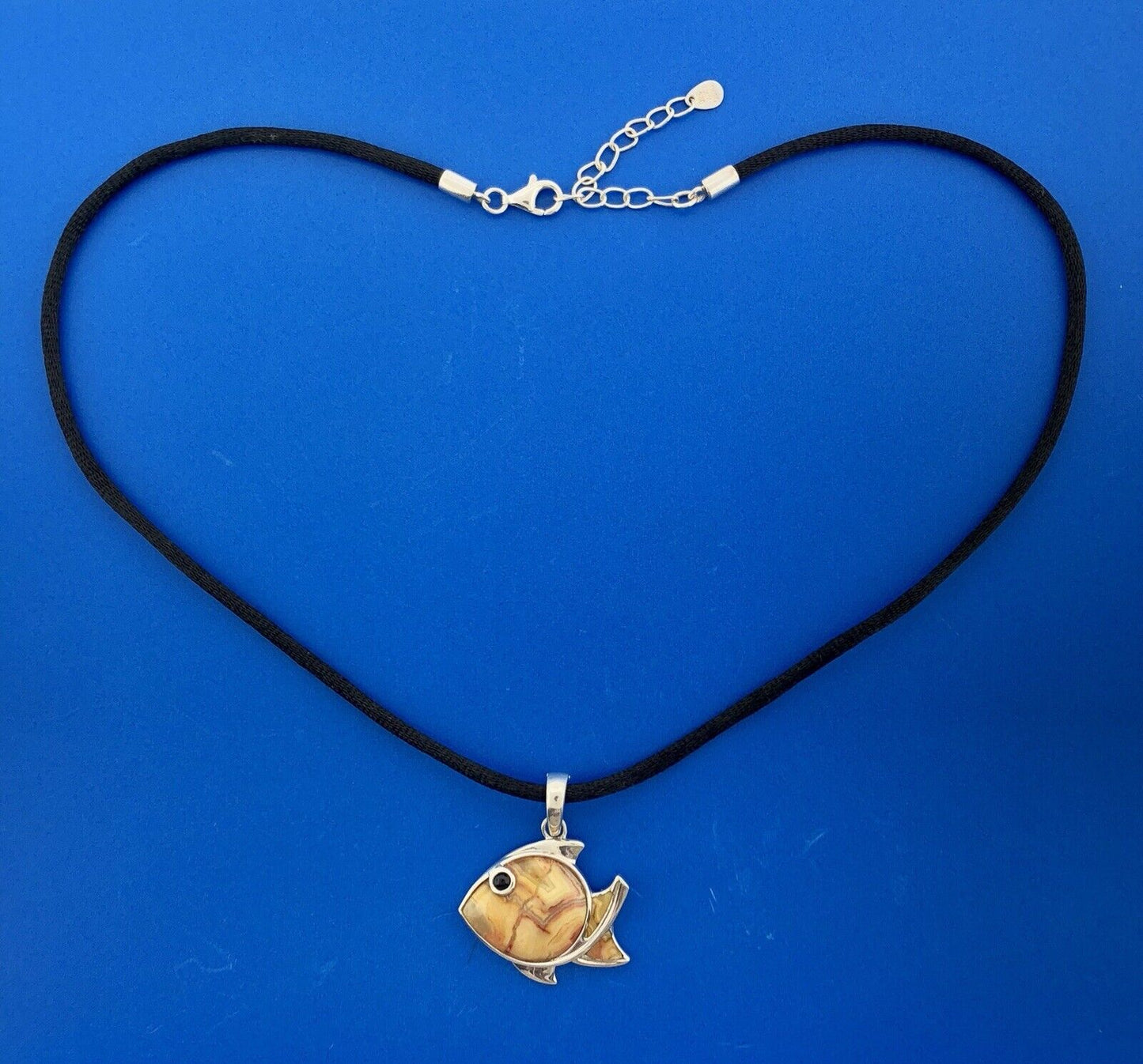 Whitney Kelly Sterling Silver 925 Agate Onyx Fish Silk Cord Enhancer Necklace