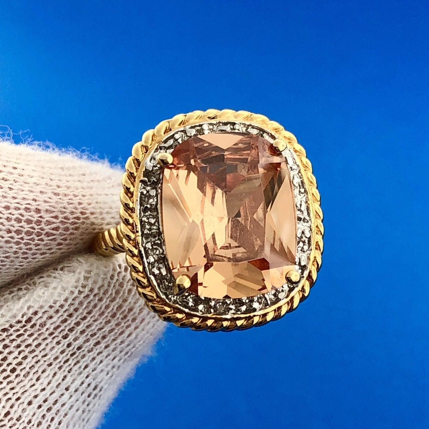 Gorgeous 18k Gold Plate Orange Rhinestone Statement Ring Size 7.75