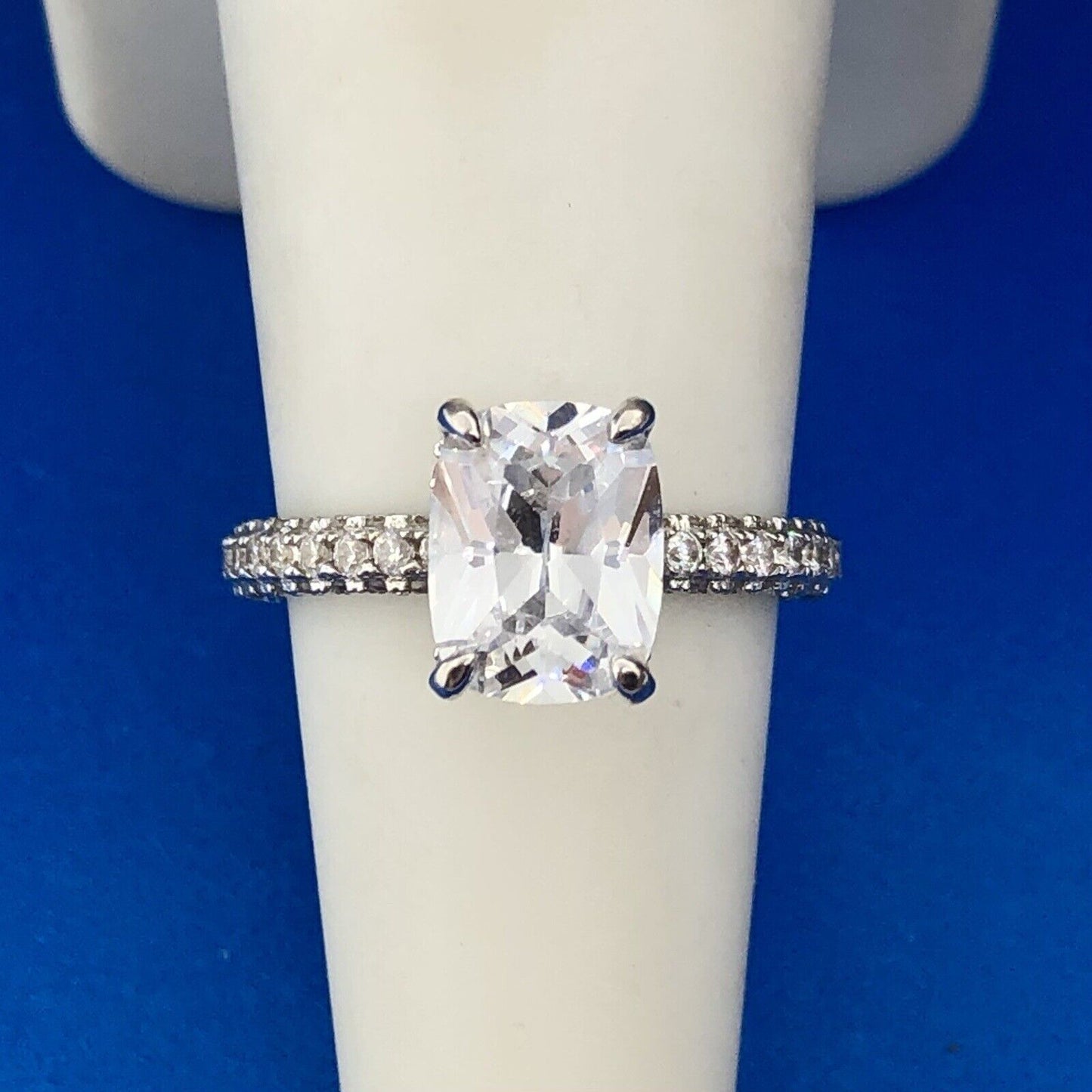 Radiant 925 Sterling Silver Cubic Zirconia CZ Solitaire W/Accent Engagement Ring