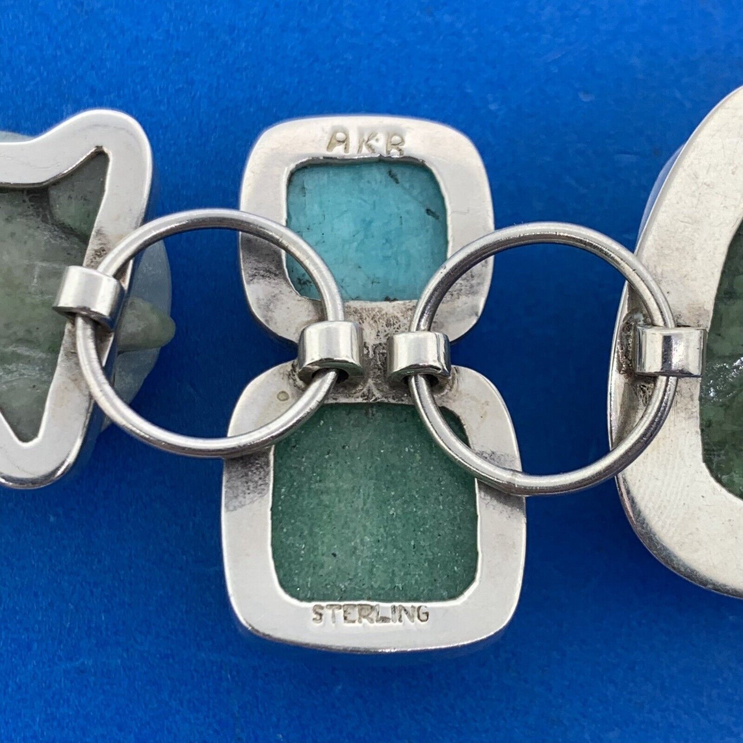 Amy Kahn Russell 925 Sterling Silver Mixed Carved Gemstone Statement Bracelet