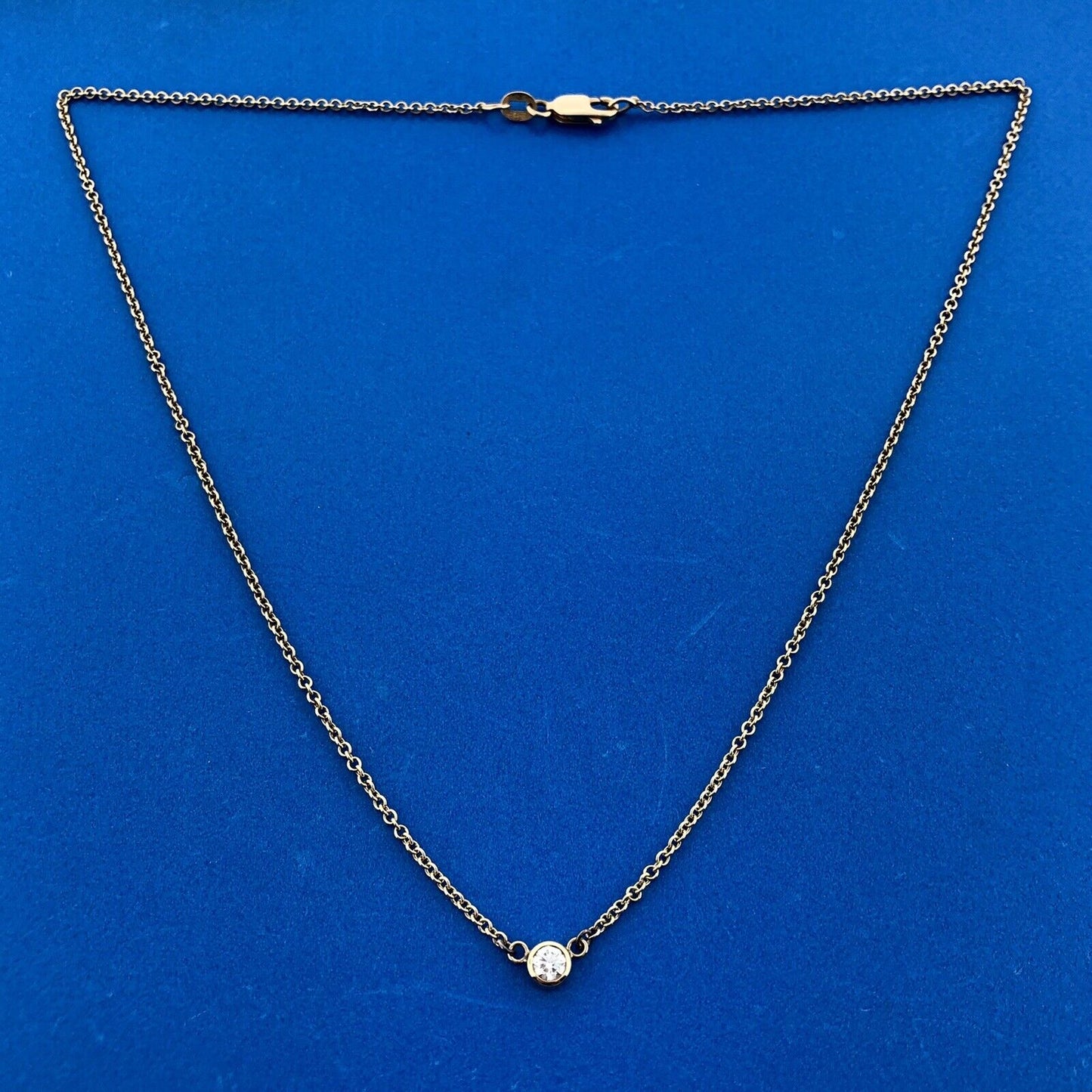 Italian Designer 14K Yellow Gold Diamond Solitaire April Anniversary Necklace