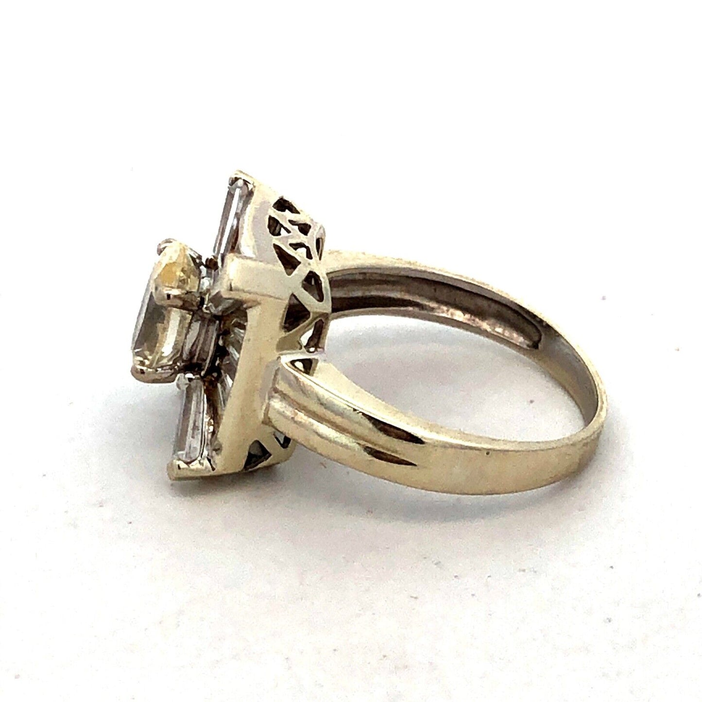 Designer PI 14K White Gold Oval Cubic Zirconia CZ Rectangle Engagement Ring