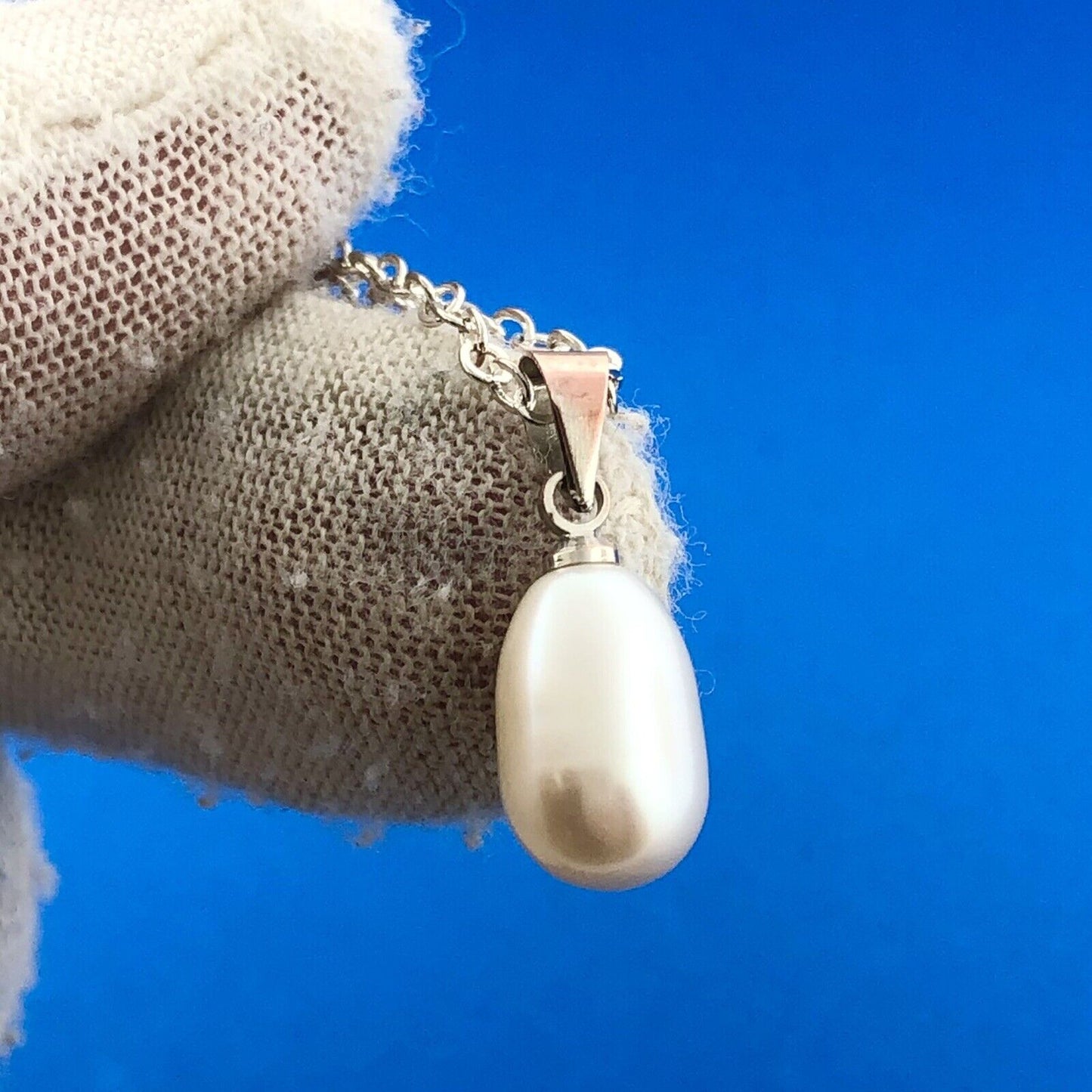 Stunning Sterling Silver 925 18" Oval Link Chain Pearl Necklace