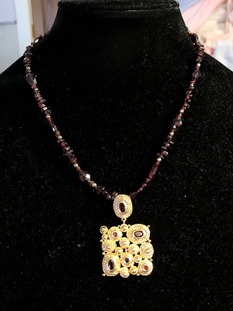 Vintage 925 Sterling Silver Gold Vermeil Amethyst Beaded Garnet Necklace