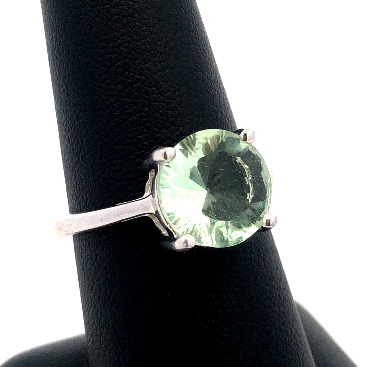 Designer TGGC 925 Sterling Silver Round Green Amethyst Solitaire Ring
