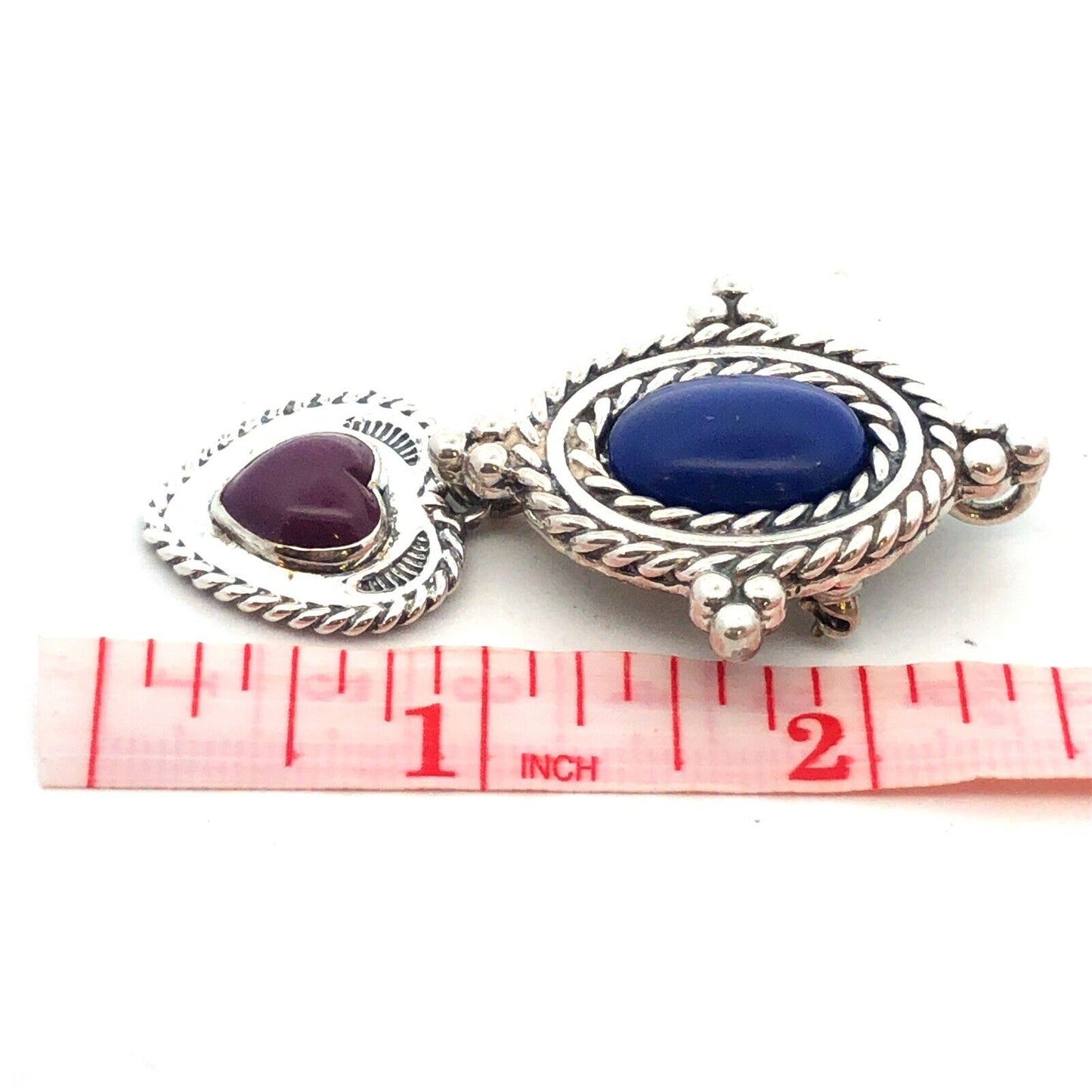 Native American 925 Sterling Silver Lapis Purple Jasper Pendant Brooch