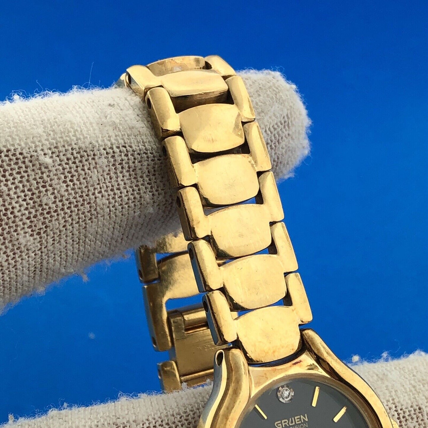 Gruen Precision Gold Tone Stainless Steel Diamond Accented Vintage Ladies Watch
